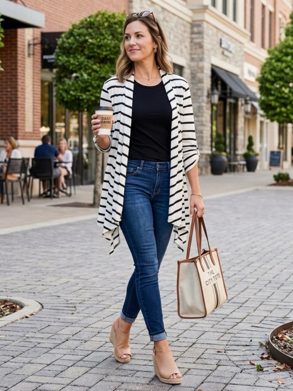 Maurice’s Striped Open Front Cardigan - Black & Cream